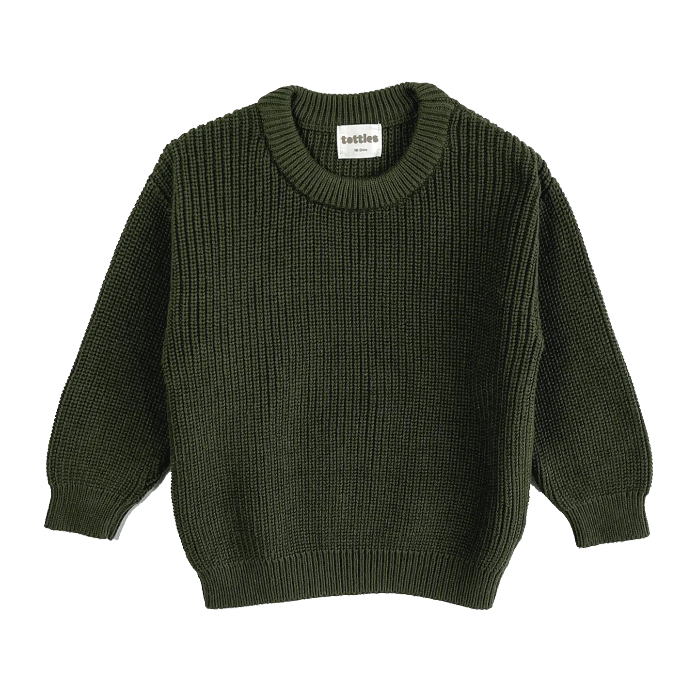 forest green chunky crew knit jumper for toddlers, perfect for mix & match styling in comfort