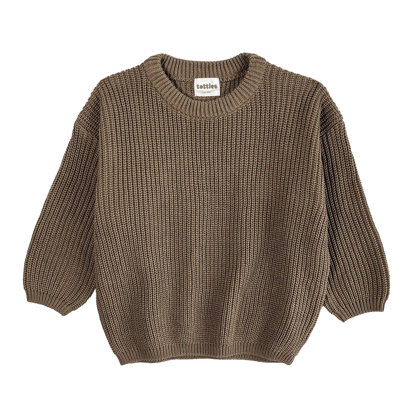 acorn-coloured oversized chunky knit jumper for toddlers, perfect for layering with a cozy feel in 100% organic cotton