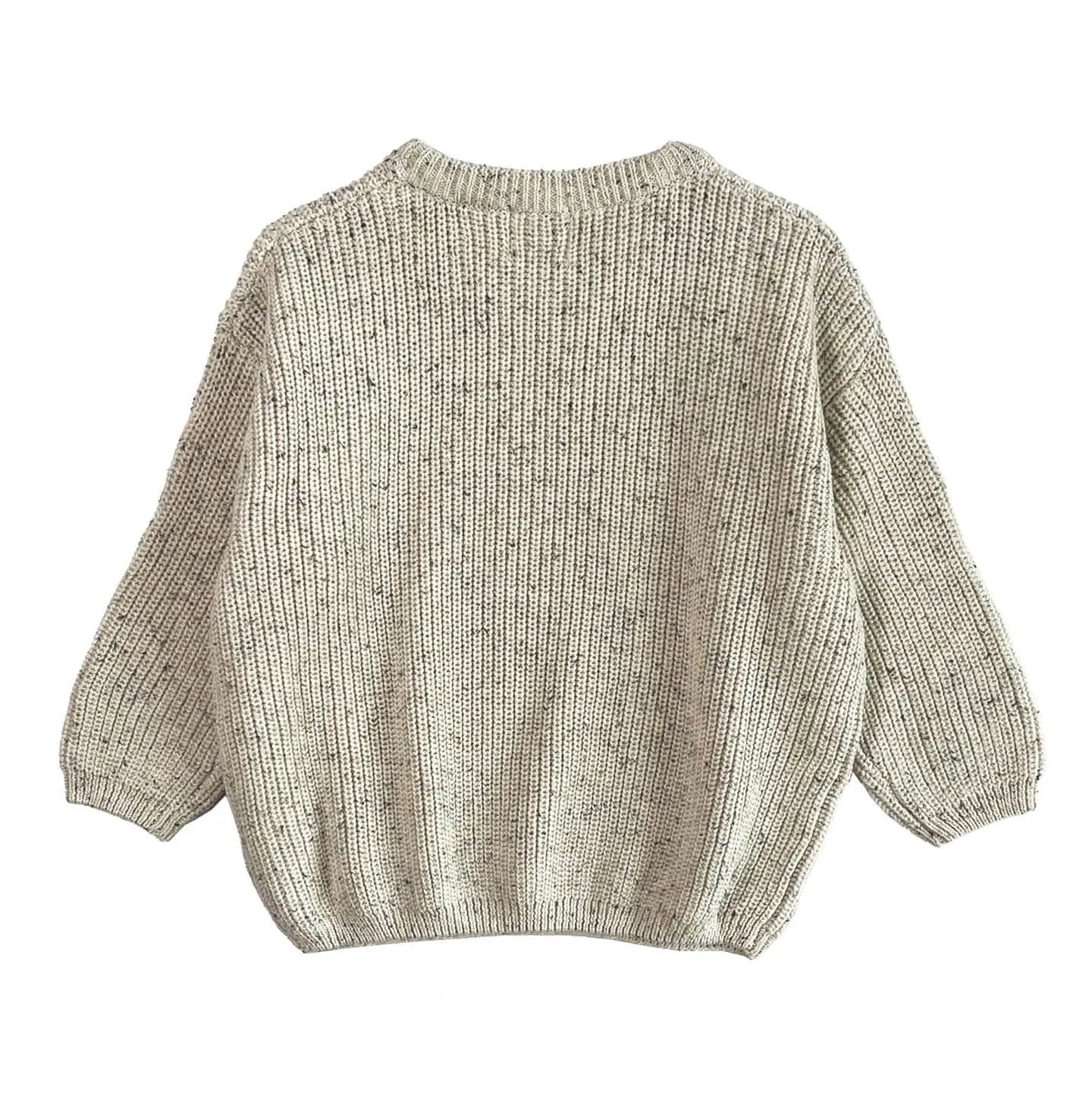 back of oversized chunky knit jumper in frosty speckle, soft fabric with a relaxed fit for toddlers