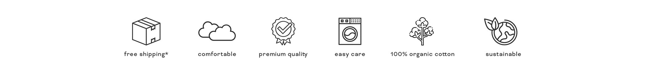 tottles unique selling points including free shipping, comfort, premium quality, easy care, 100% organic cotton, and sustainable