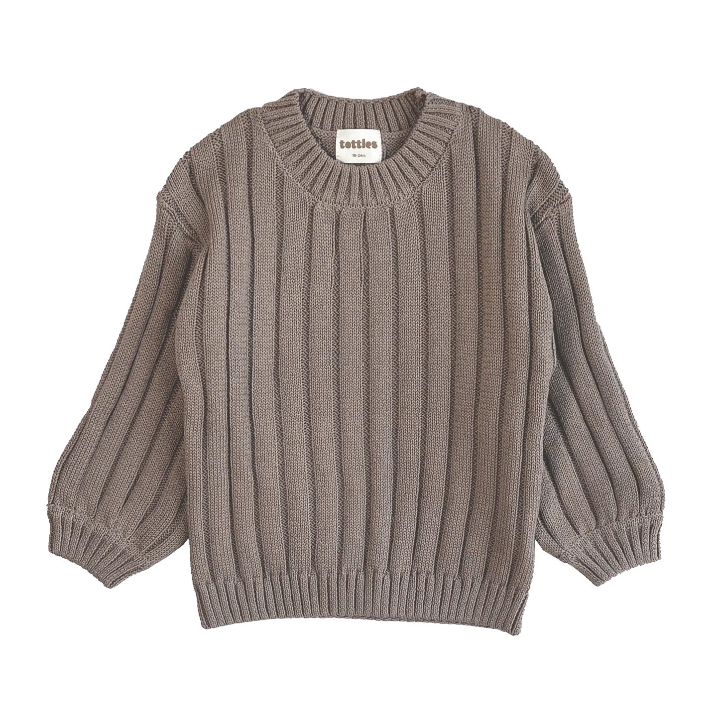 front view of the jumper from the wide rib knit set in tottles beige, soft and stylish for toddlers