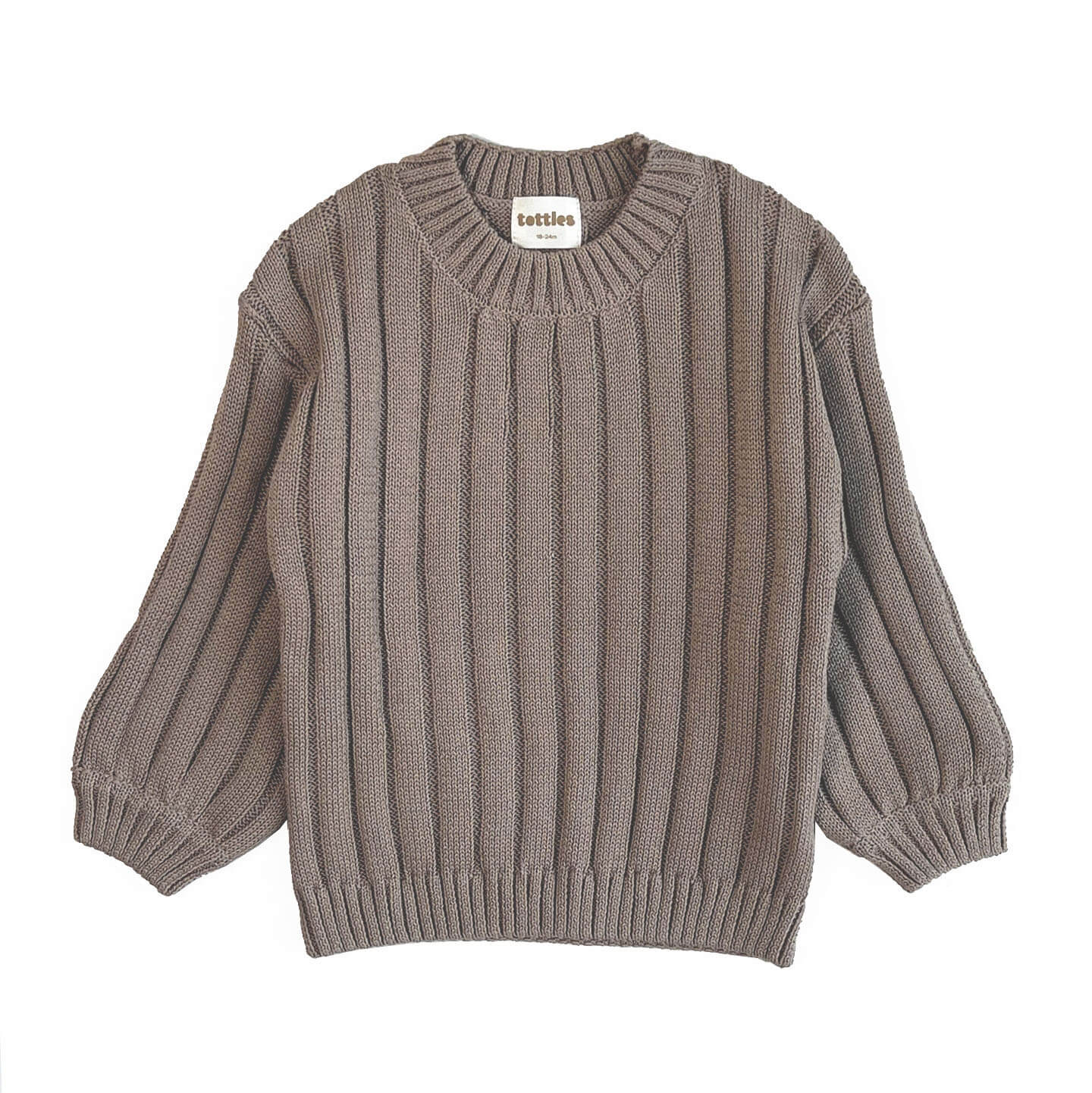 front view of the 100% organic cotton jumper from the wide rib knit set in tottles beige, soft and comfortable for little ones
